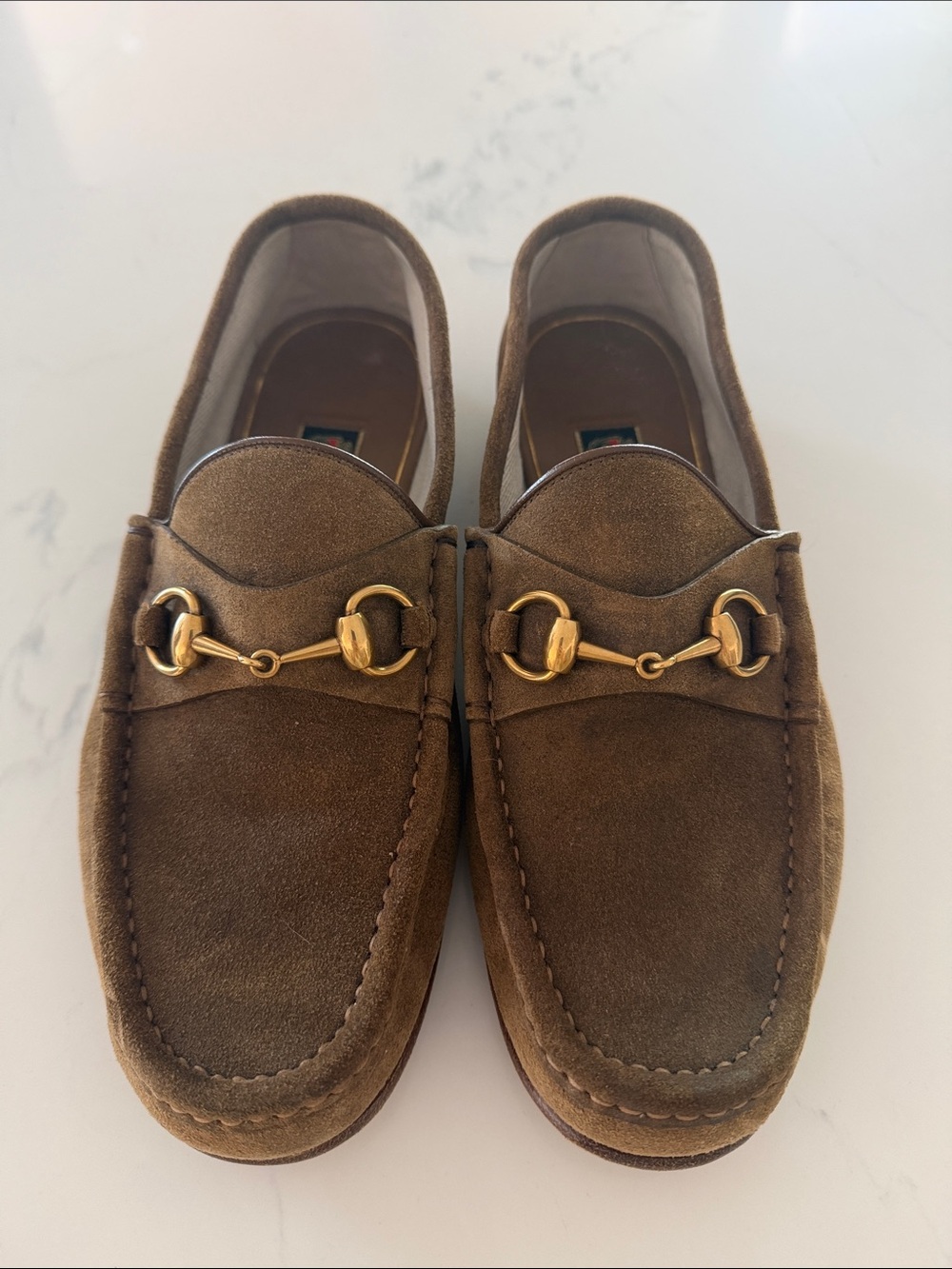 Gucci Brown Suede Men's Loafers with Gold Bit Hardware